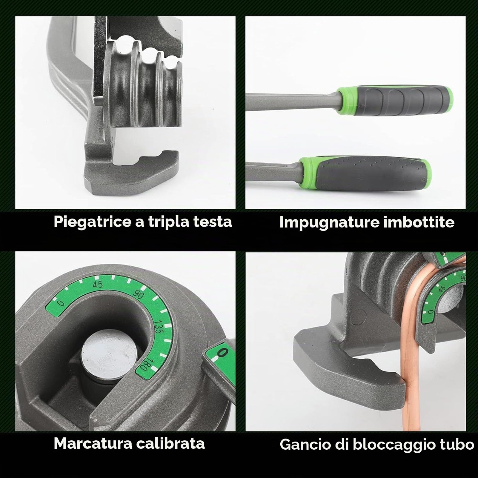 Piegatubi per Tubi per Refrigerazione 'aria Condizionata, Piegatubi in Lega di Alluminio 180 Gradi, 1/4 Pollici 5/16 Pollici 3/8 Pollici con Segni Chiari