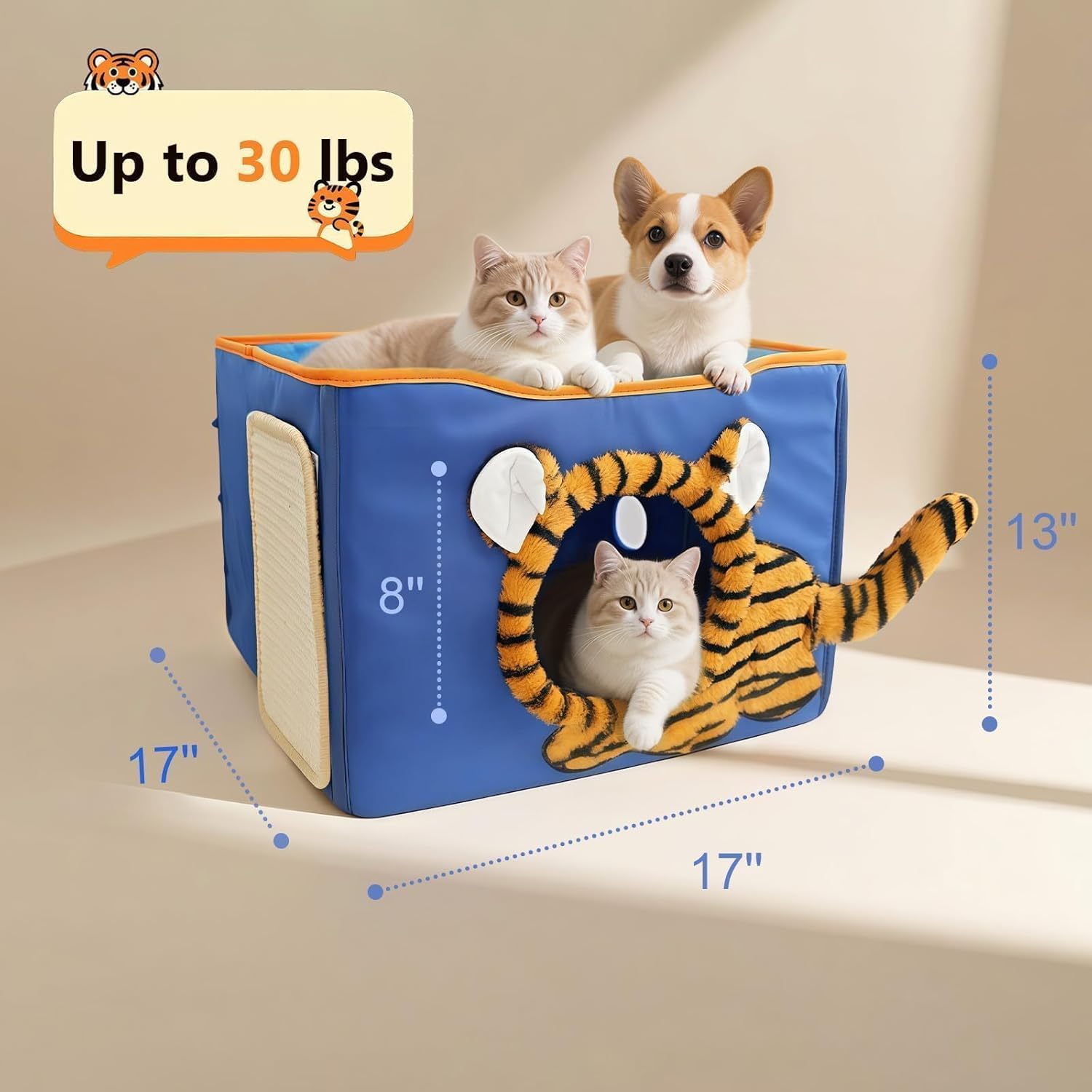 CWV Interactive Cat Toys for Indoor Cats, Kitten Toys with Scratch Pad， Cat Hideaway with Peekaboo Holes, Tiger Cat House Cave with Soft Pillow