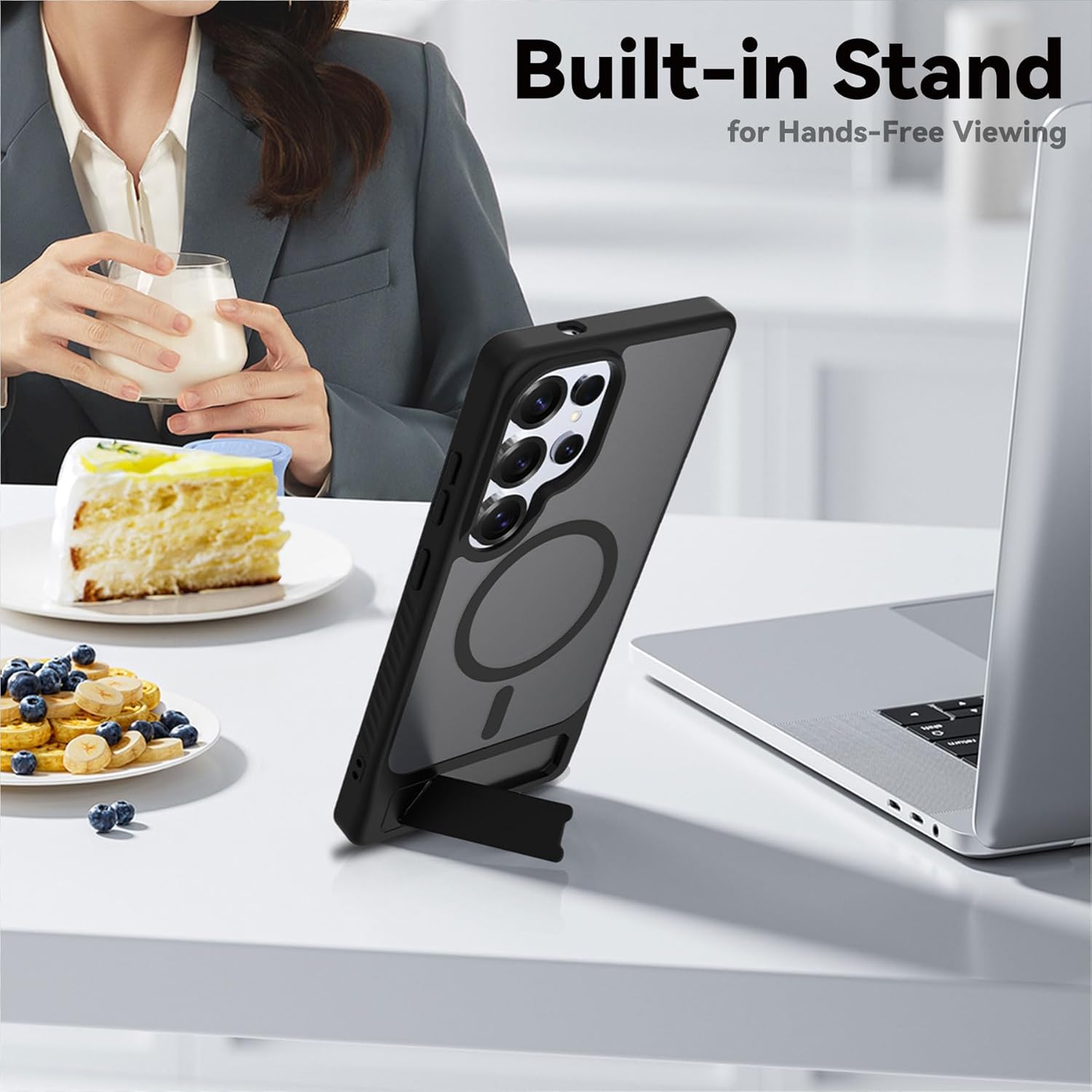 for Samsung Galaxy S25 Ultra Magnetic Case,Anti-Slip Frame Translucent Matte PC Back Protective Phone Cover,Compatible with MagSafe Accessories,Dark Black - Image 5