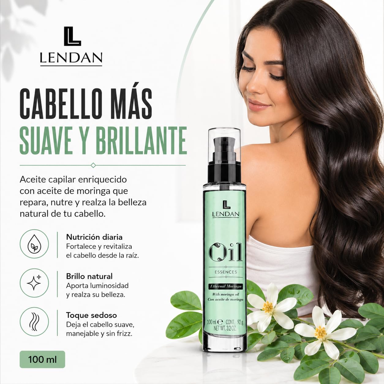Aceite Capilar con Aceite de Moringa - 100 ml - Sérum para el Cabello - Rejuvenecedor Capilar - Hidrata, Nutre y Aporta Fuerza al Cabello