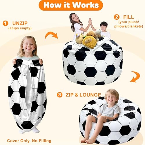 Miniatura 33 de Lukeight - Puf de almacenamiento de animales de peluche para niños, funda para puf de dinosaurio con cremallera para organizar la habitación de