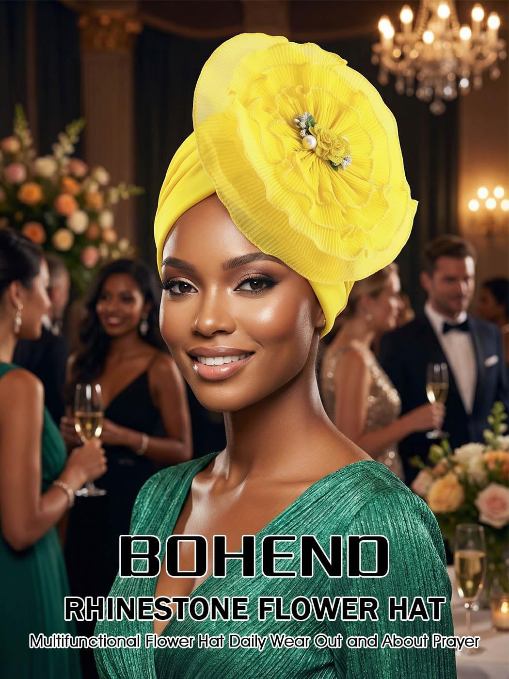 Bohend Flower Turbans Cap Pearl Knot Headwarp Beanie Pre Tied Head Cover Bonnet Women Muslim Stretchy Pleated Headscarf Hat - Image 6