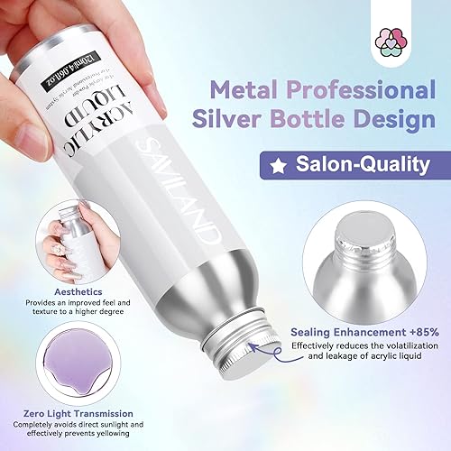 Miniatura 3 de Saviland Líquido acrílico profesional  4.06 fl oz Líquido de uñas acrílicas sin amarillamiento para aplicaciones acrílicas, bricolaje de larga