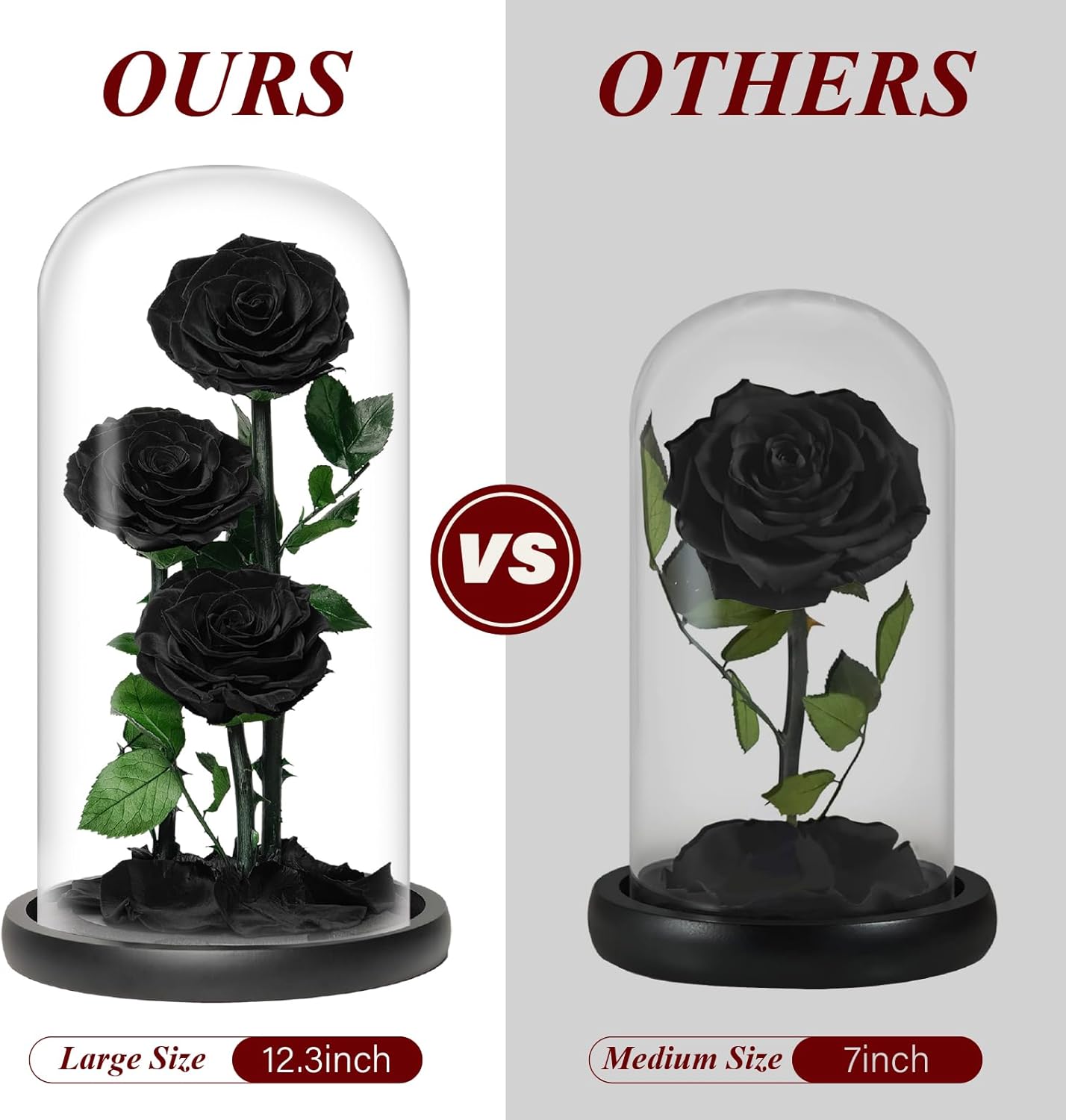 Preserved Roses Black Roses in Glass Dome, 12.3inch Forever Preserved Flowers Gift, Flowers for Delivery, Long Lasting Eternal Flower Rose Gifts for Women Mom Wife Girlfriend Grandma Black