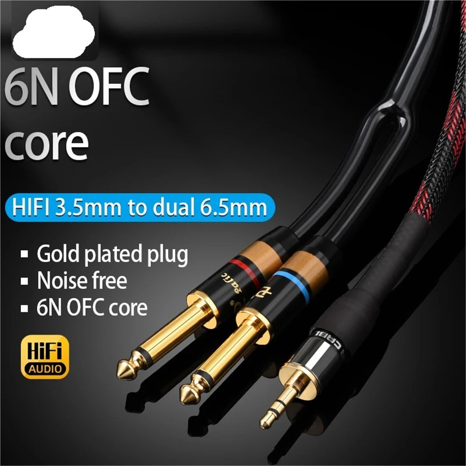 Kabel audio HiFi 3,5 mm do podwójnego 6,5 mm Premium Mono 6,5 do 3,5 mm stereo jack do wzmacniacza miksującego (3 m)