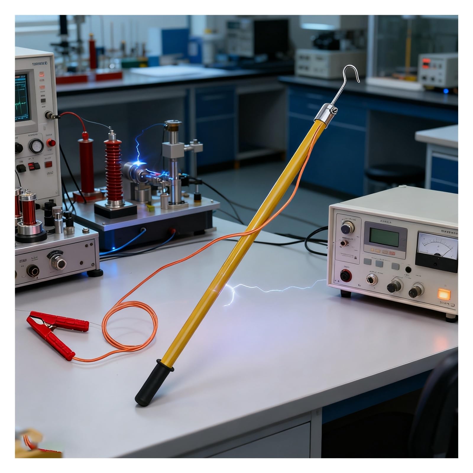 GTHTUHFD Portable Working Mast, Epoxy-Insulated Discharge Rod With Copper Wire And Hook, Electrical Safety Work Device,Yellow-35kV-59