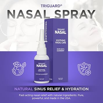 TriGuard Plus Colloidal Silver Nasal Spray with Olive Leaf Extract & Elderberry Extract | Sinus Treatment, Nose Spray & Immune System Booster 2 oz / 60ml, Made in USA (Packaging May Vary)