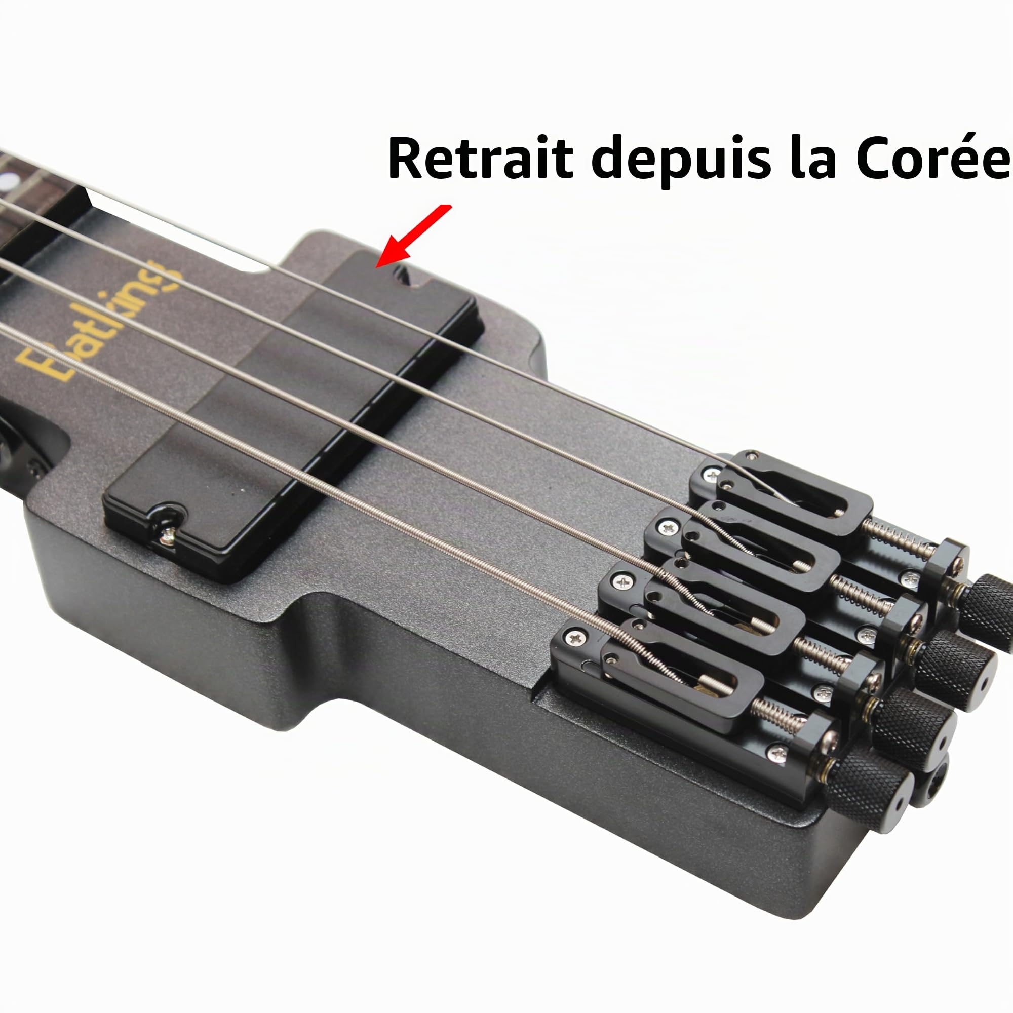 Batking Basse électrique sans tête de voyage, basse électrique à 4 cordes, avec étui et truss Road & Wire