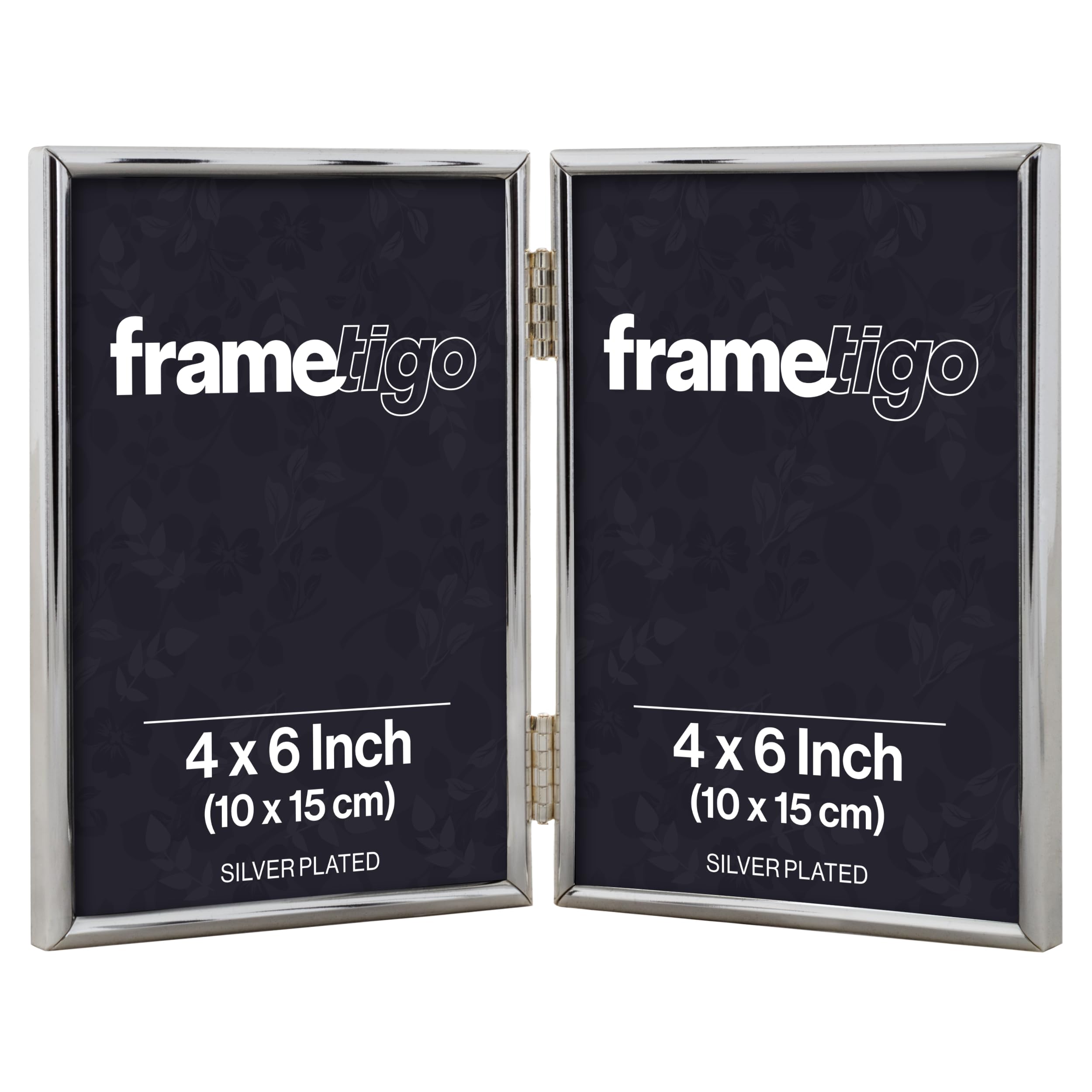 Frametigo Silver - Plated Thin Edge Double Photo Frame, 4"X6" (10X15cm) Photo Size - Portrait Orientation - Modern & Sleek Design - Traditional Picture Frames - Tarnish Resistant