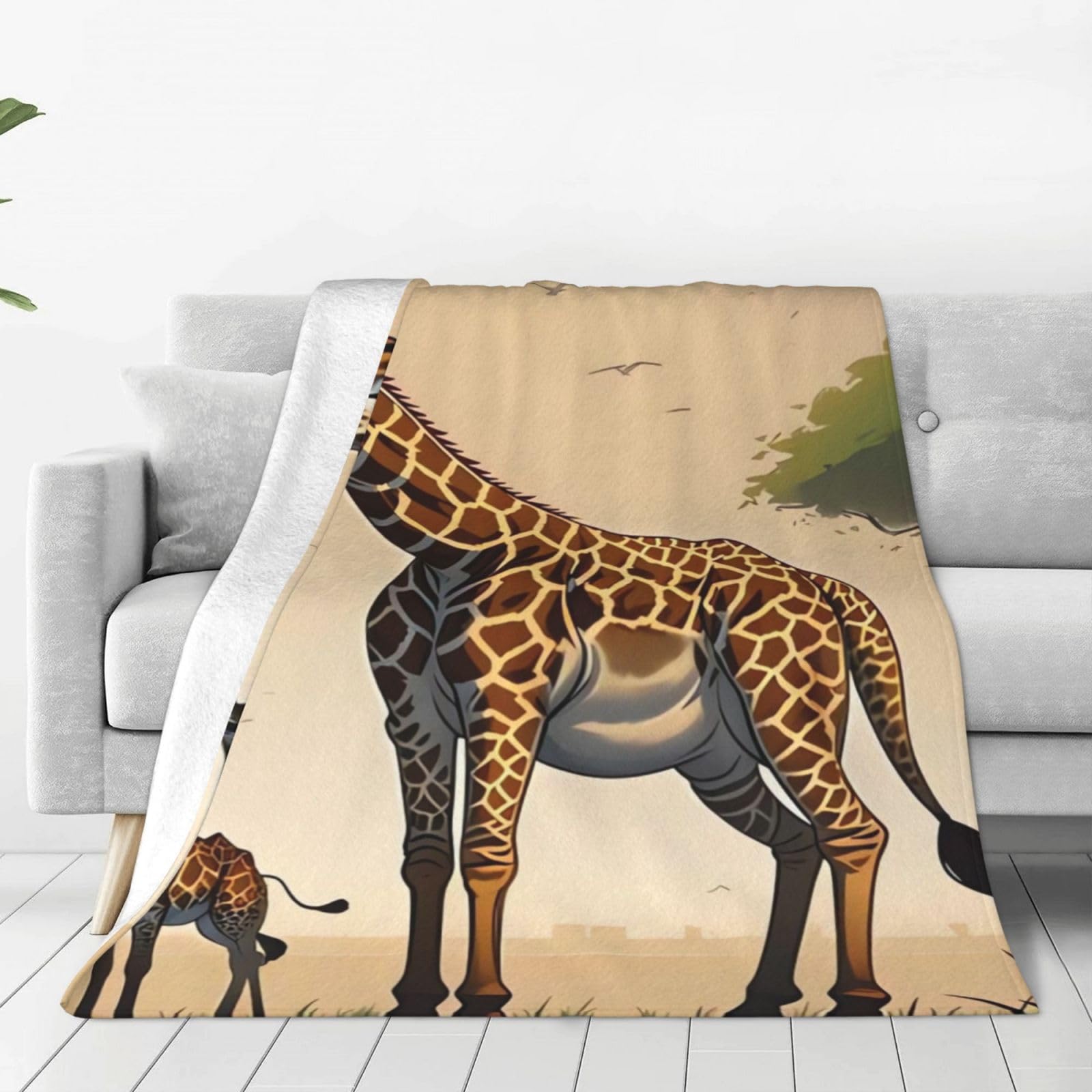 Couverture polaire de qualité supérieure motif girafe flanelle douce jeté de lit 203x152 cm