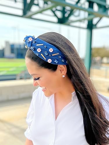 Miniatura 81 de Diadema anudada de béisbol para mujer, con dije de béisbol de cristal brillante, diadema con nudo superior para el día del juego, accesorios