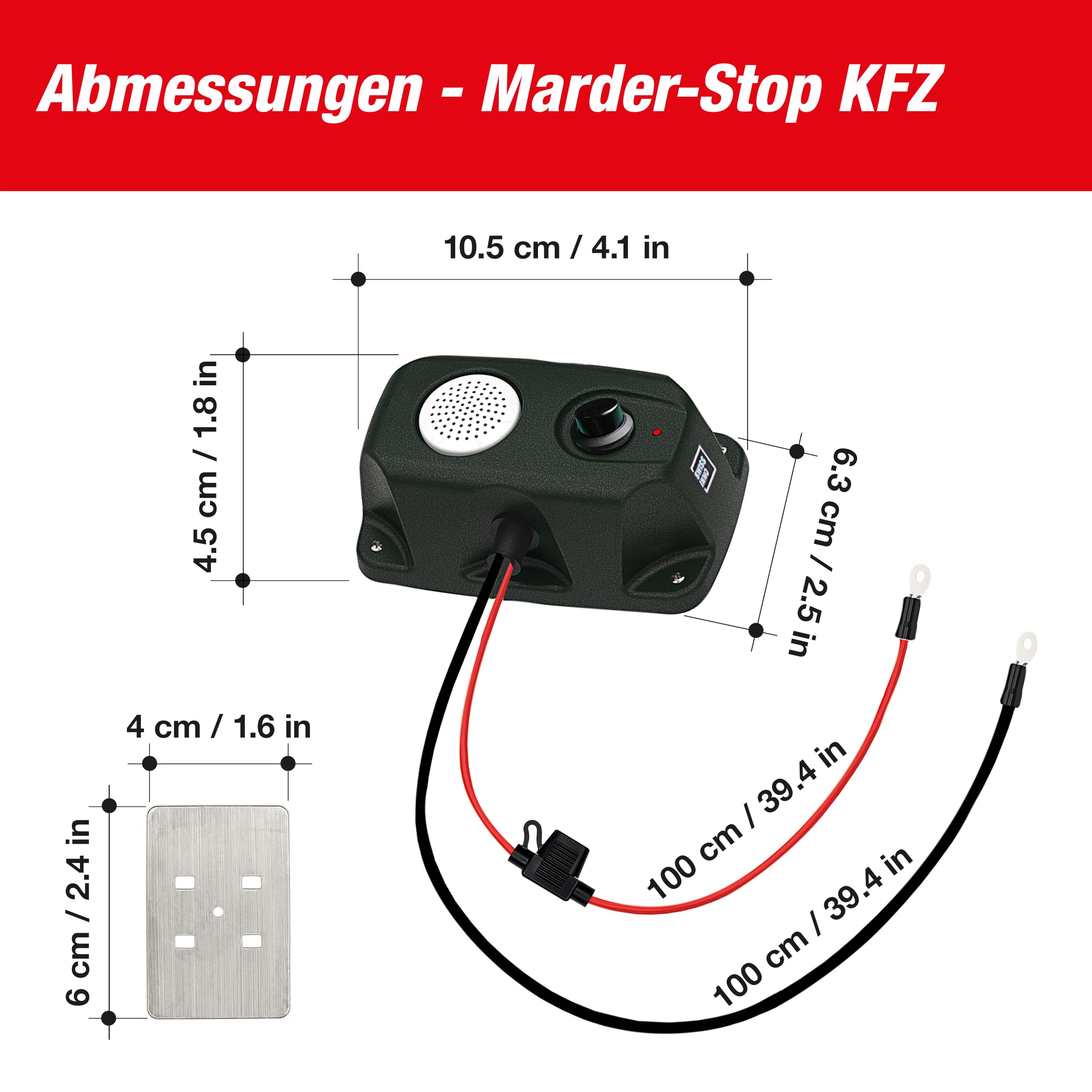 SWISSINNO Marderschreck Auto Hochspannung 12V Autobatterie Marderabwehr zum Schutz vor Marder im Motorraum, Effektive Abwehr gegen Marder KFZ, Marderschutz Ultraschall PKW Marten Repellent Free