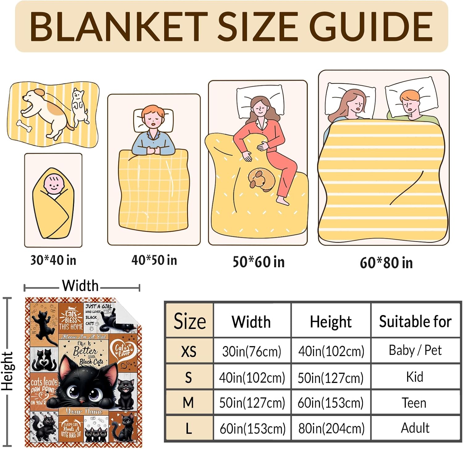 Girls Blanket, Custom Black Cat Throw Blankets Gift for Kids Daughter Granddaughter Birthday Christmas, 40x50 Inches Soft Fuzzy & Warm Throw for Sofa Couch Bed