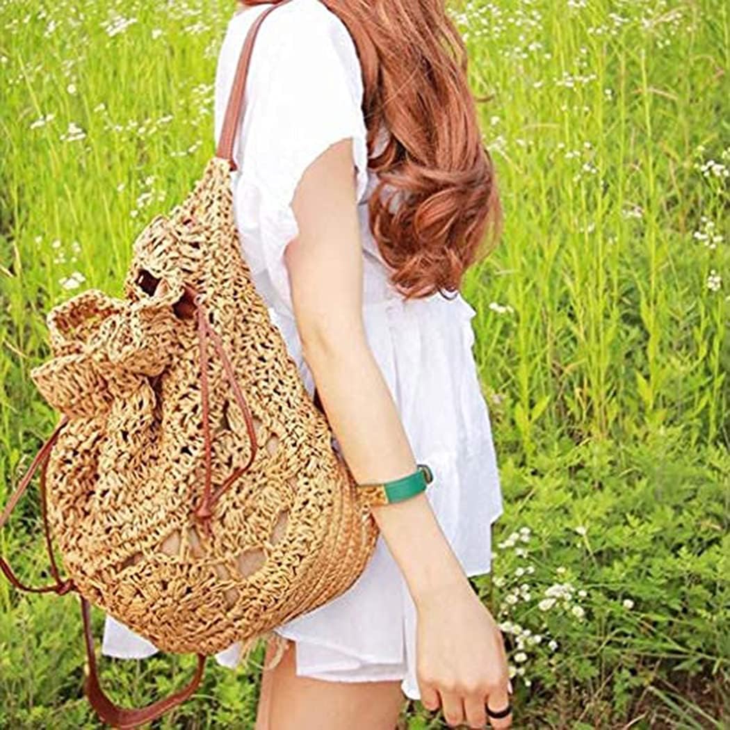 Women Straw bag Summer Beach Casual Casual Daypacks, Light Brown, 36 * 29 * 10 * 39cm - Image 4