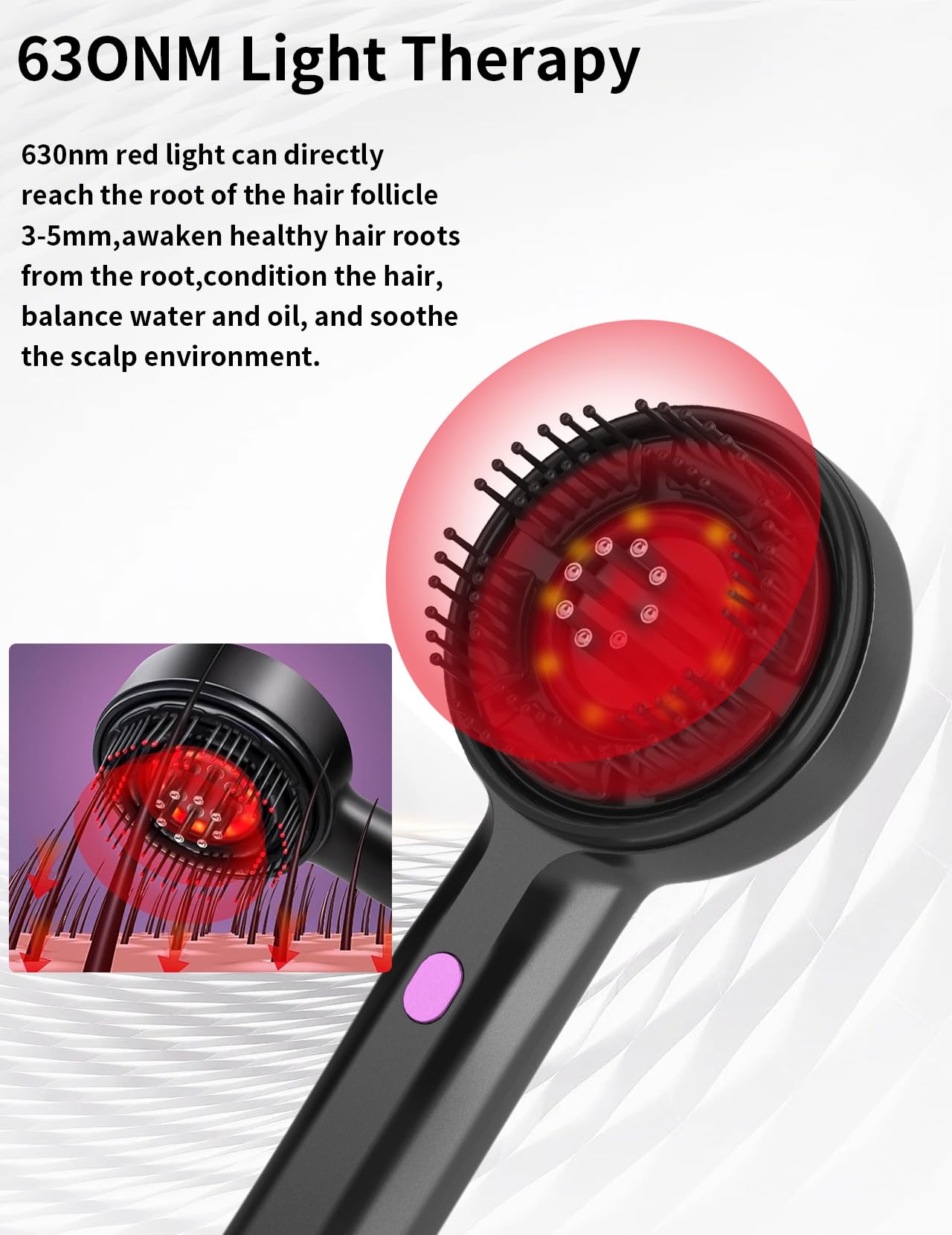 Kopfmassagegerät, 2 in 1 Kopfhaut Massagebürste Elektrisch mit Haaröl-Applikator, Rotlicht Kopfmassage Bürste Elektrisch, 3 Modi zur Massage und Kopfhautpflege (Schwarz)