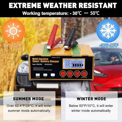 Miniatura 6 de TPE Cargador de batería inteligente de 12 V y 24 V con núcleo de cobre puro para reparación de pulsos, arranque/parada, cargador de batería