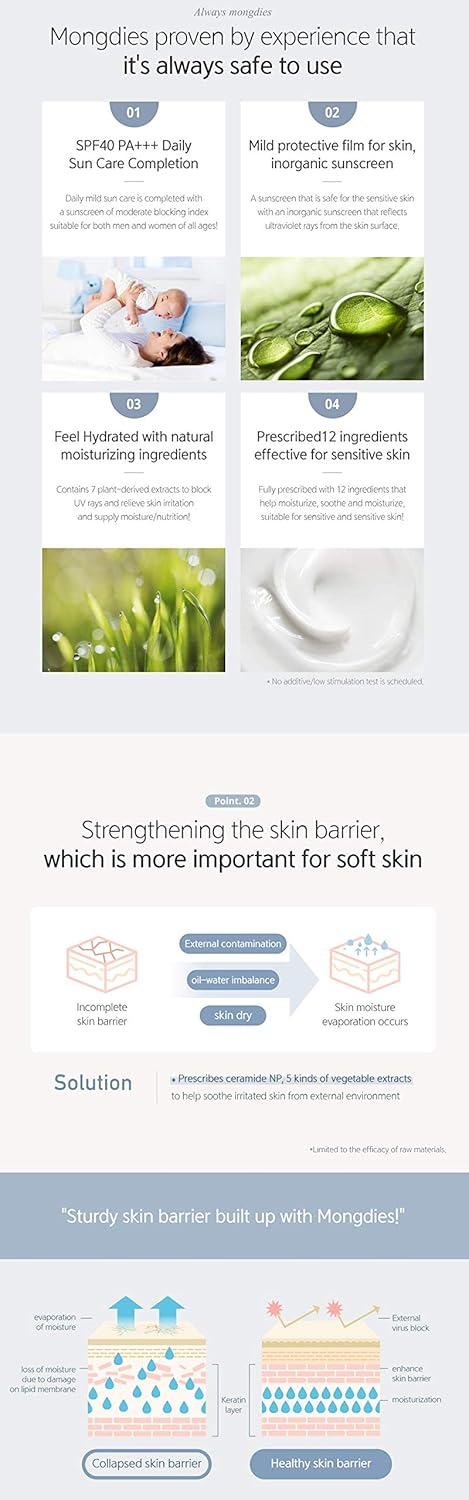 Mongdies Baby Sun Cream SPF30 PA+++ -100% SAFE Moist and Gentle Non-Sticky No White Cast Light-Weight Inorganic Sunscreen, EWG Green, Plant-derived extracts and plenty of deep ocean water- 60ml