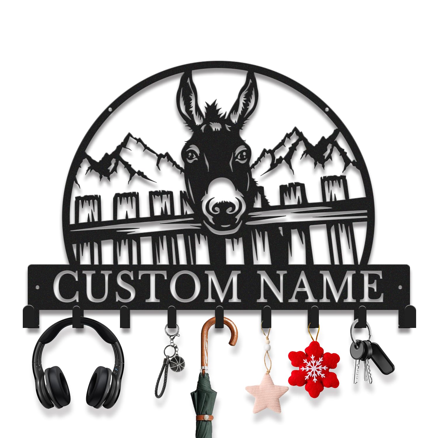 Avalox Style-4 Personalized Donkey Key Holder With Key Hooks – Organizer For Entryway, Living Room, Farmhouse Rustic Decor, Unique Key Rack For Keys, Leash, Lanyard (Style-4)