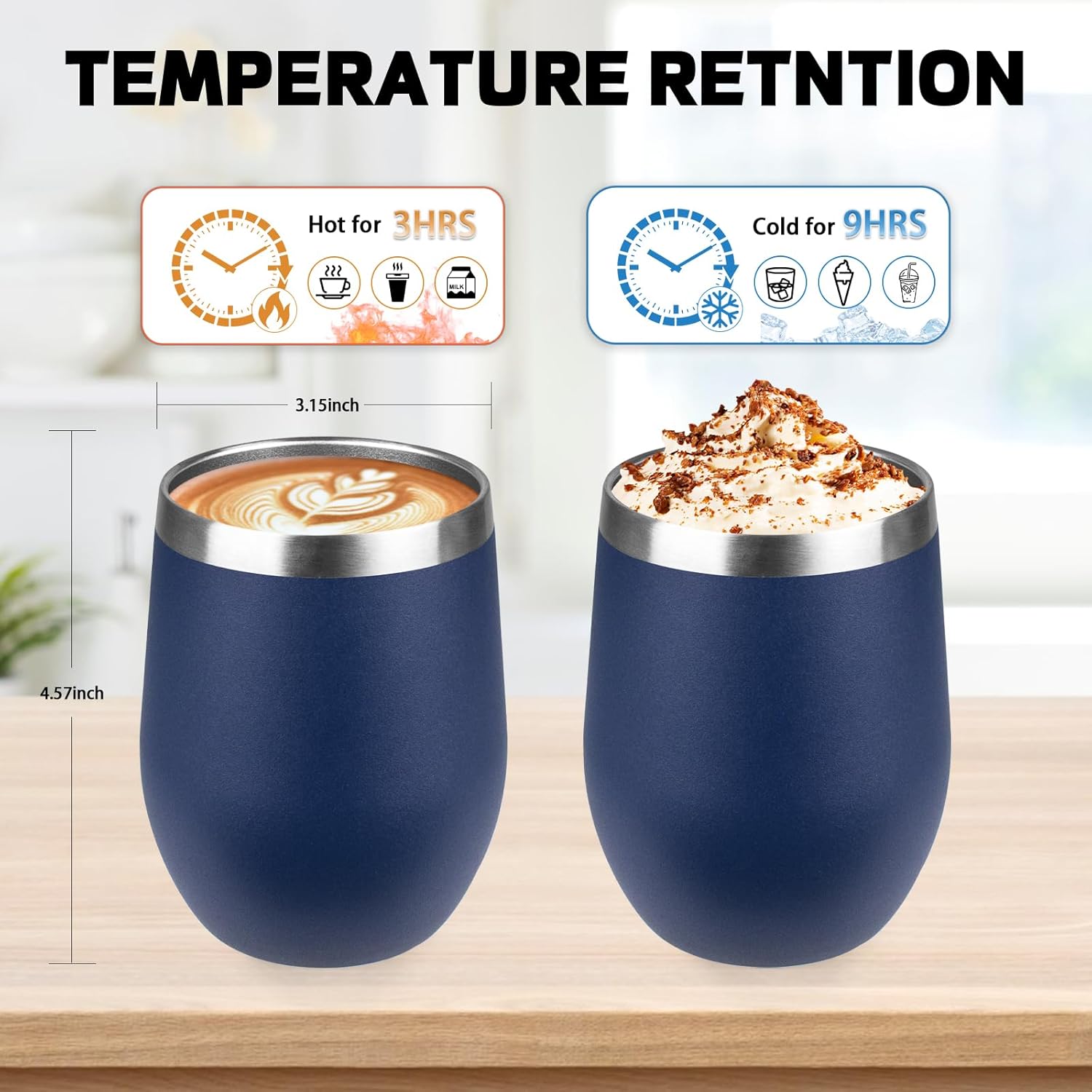 StarSpeed 12oz/8 Pack Wine Tumbler with lid, Stainless Steel Travel Mugs Stemless Double Wall Insulated Coffee Cup, Insulated Wine Glasses Travel Tumbler for Cold & Hot Drinks(Navy Blue, 8)