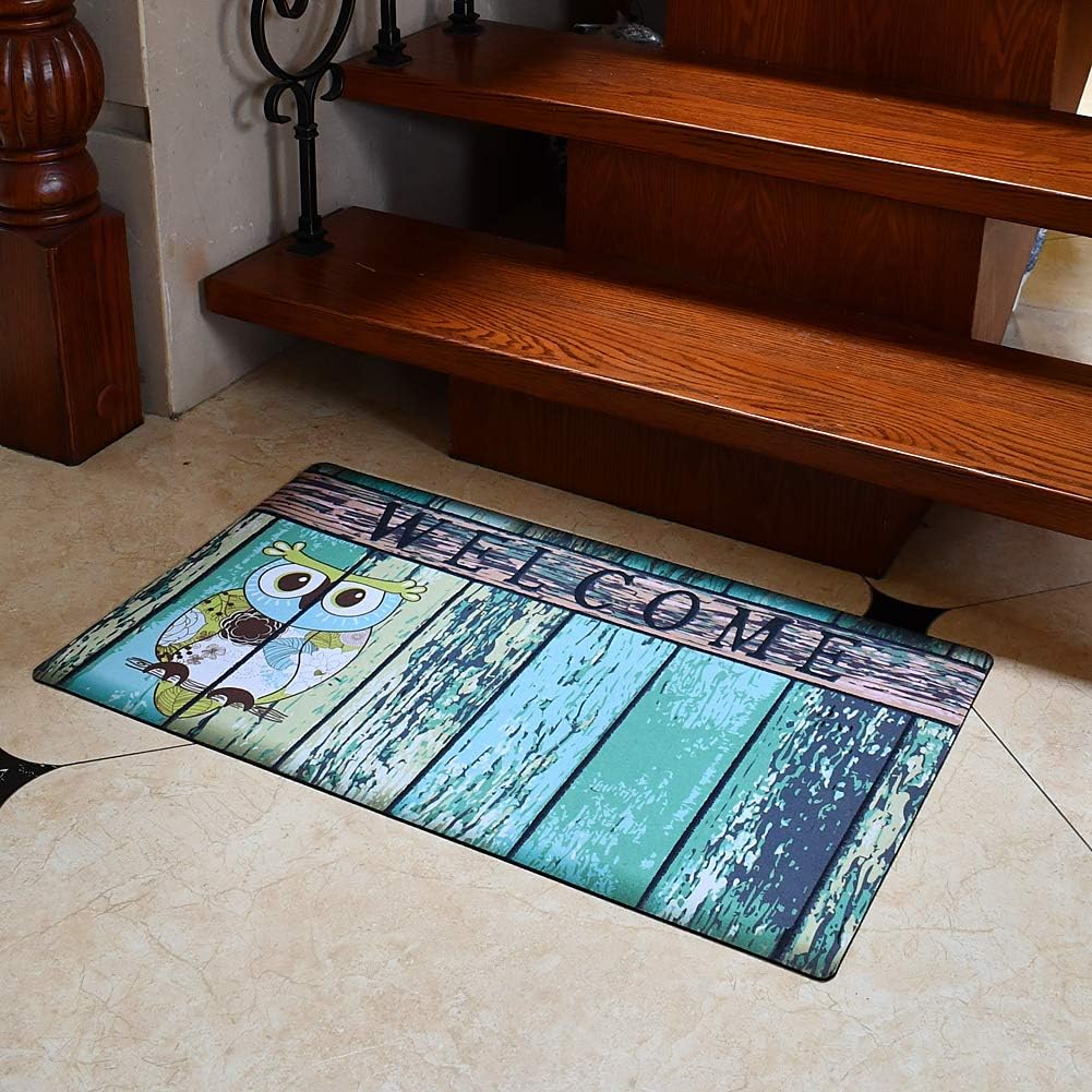 K KILIPES Durable Rubber Non-Slip Owl Welcome Doormat 29"x17" Indoor/Outdoor, Decorative Entrance Mat for Front Door Fall Seasonal Door Mat, Easy Clean Low Profile Entry Mat