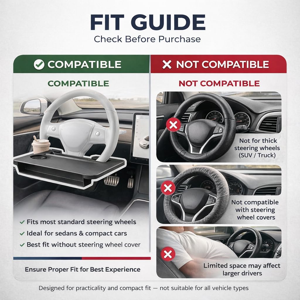 Car Seat Gap Organizer with Steering Wheel Tray, 2-in-1 Anti-Drop Storage Filler for Sedans, Compact Car Tray for Food, Laptop, Coffee and Daily Essentials