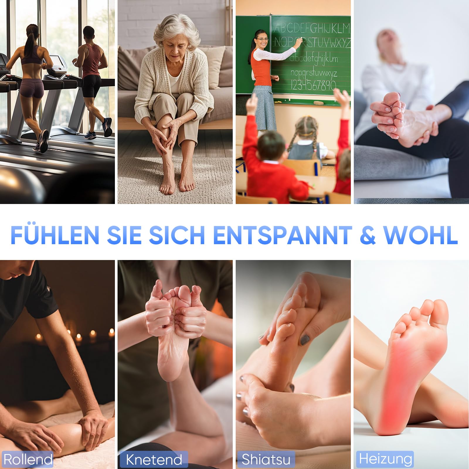 TISSCARE 4-in-1 Shiatsu Fußmassagegerät mit Wärme & Fernbedienung - Elektrisches Fussmassagegerät zur Schmerzlinderung bei Plantarfasziitis, Durchblutung, Leicht & Tragbar, Geschenk für Eltern