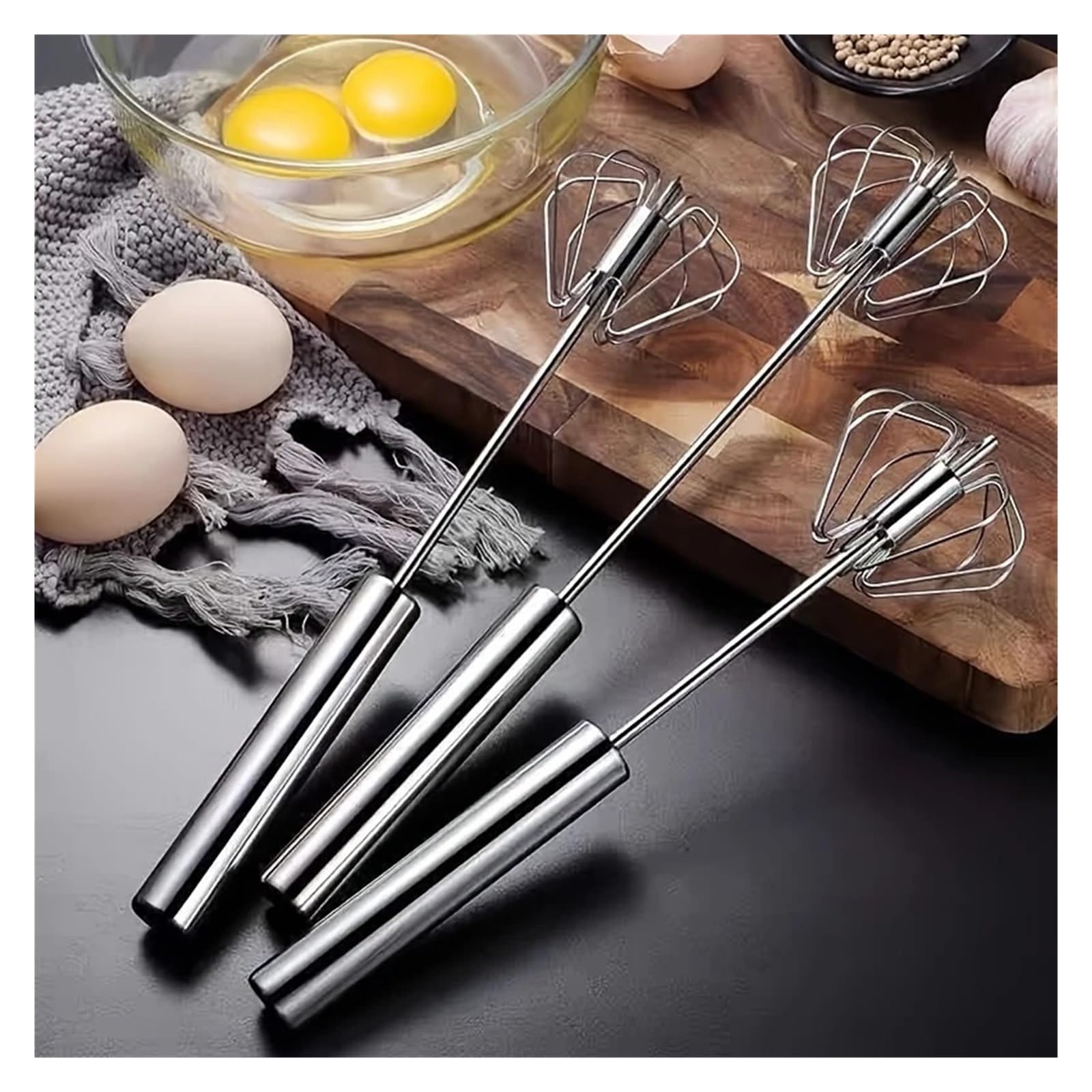 Mezclador de cocina batidor huevos acero inoxidable for mezclar y batir crema sin esfuerzo(M-2pcs-12inch)
