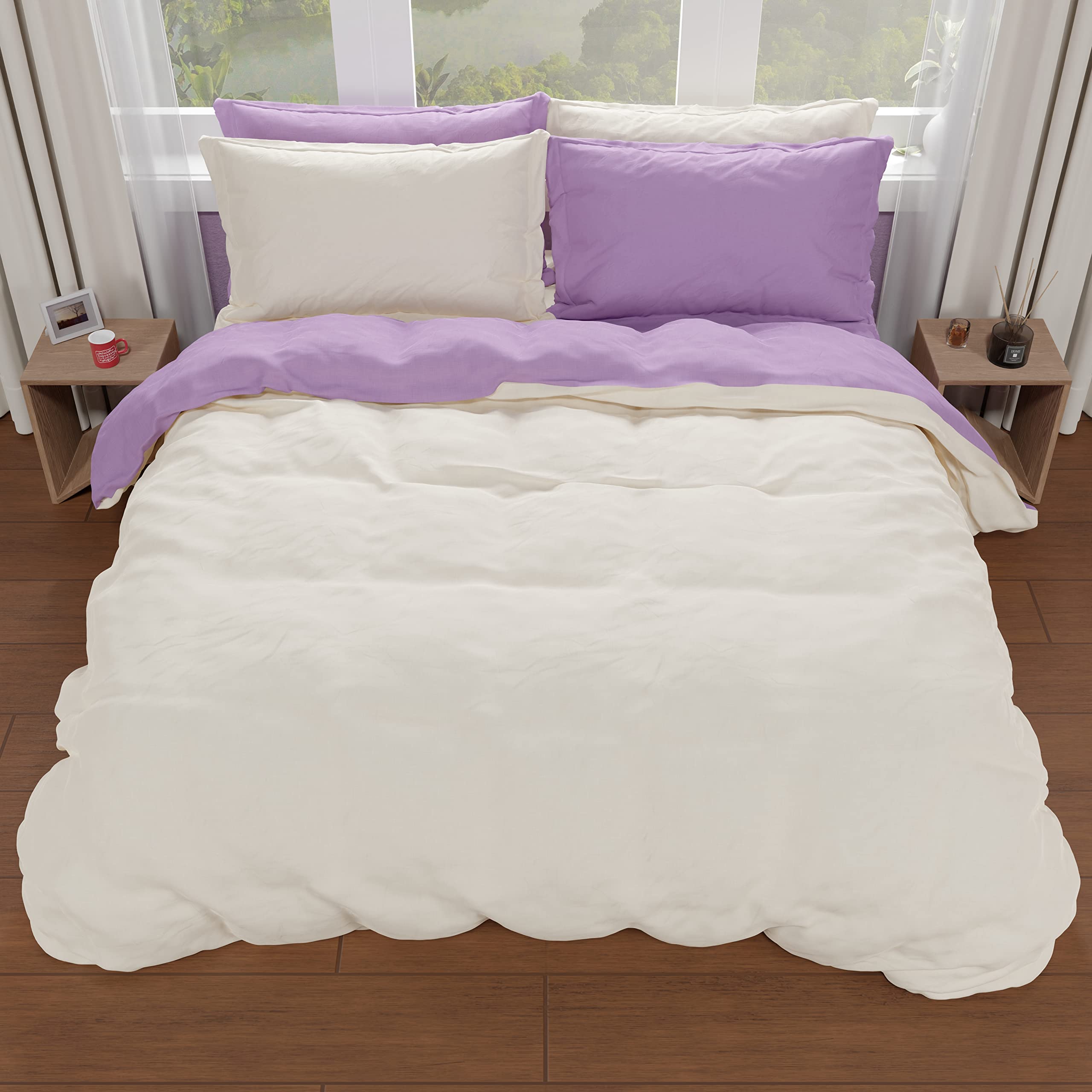 PETTI Artigiani Italiani - Double Duvet Cover, Duvet Cover and Pillowcases in Microfiber, Bicolor Lilac/Cream, 100% Made in Italy - Image 4