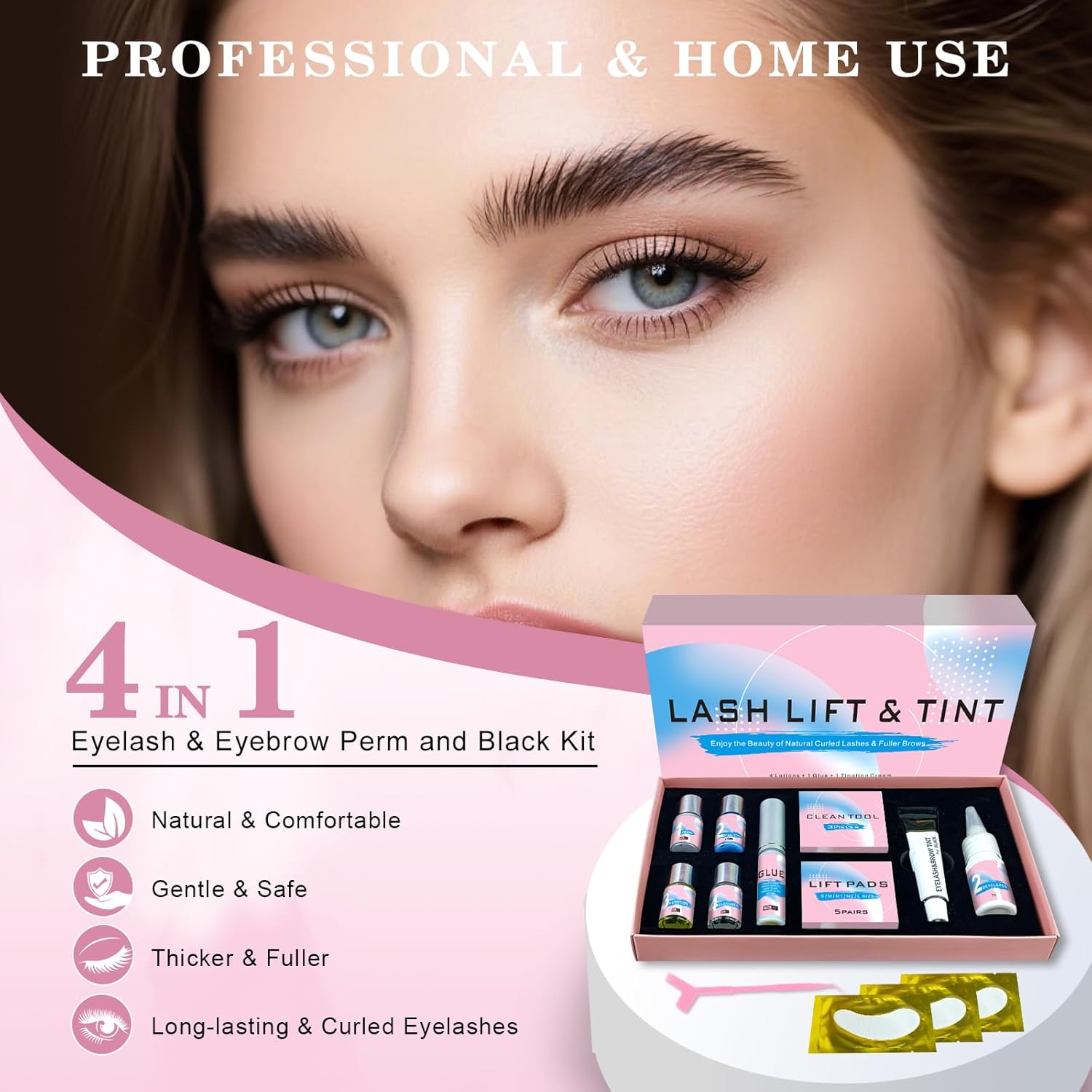 Lash Lift and Black Kit, Eyelash Perm and Black Kit, Professional Black Color Eyelash & Eyebrow Lift Set, Quick Lifting & Voluminous Coloring for Lash Lifting, Easy to Use & Lasting Curl at Home