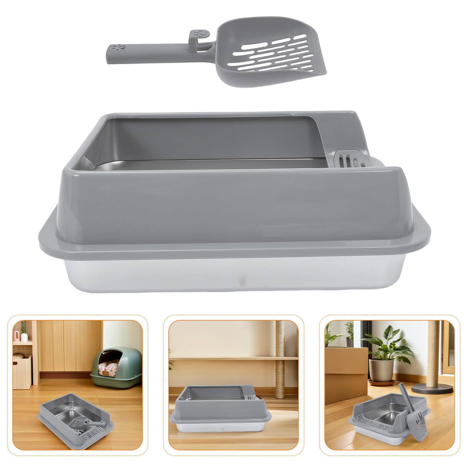 BESTonZON Edelstahl Katzenklo mit Abdeckung Tiefe Metal Katzenstreu Schale Rostfrei und Langlebig Geräumig für Kätzchen Senioren und Kaninchen Modernes Design für Innenbereich