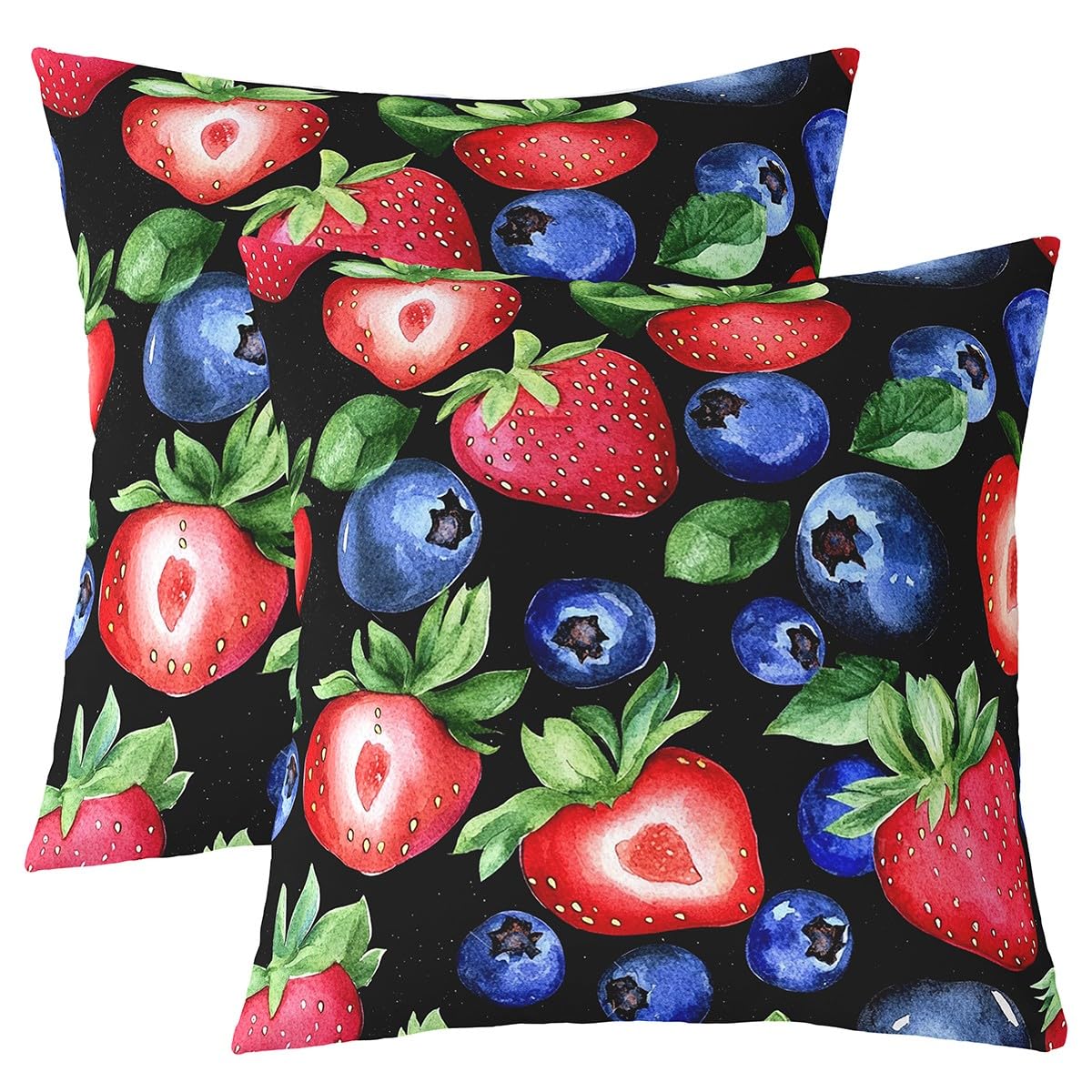 jejeloiu Kids Strawberry Throw Pillow Covers 18"x18" Set of 2 Blueberries Decorative Pillow Case Pillowcase Tropical Fruit Print Cushion Cover Fruit