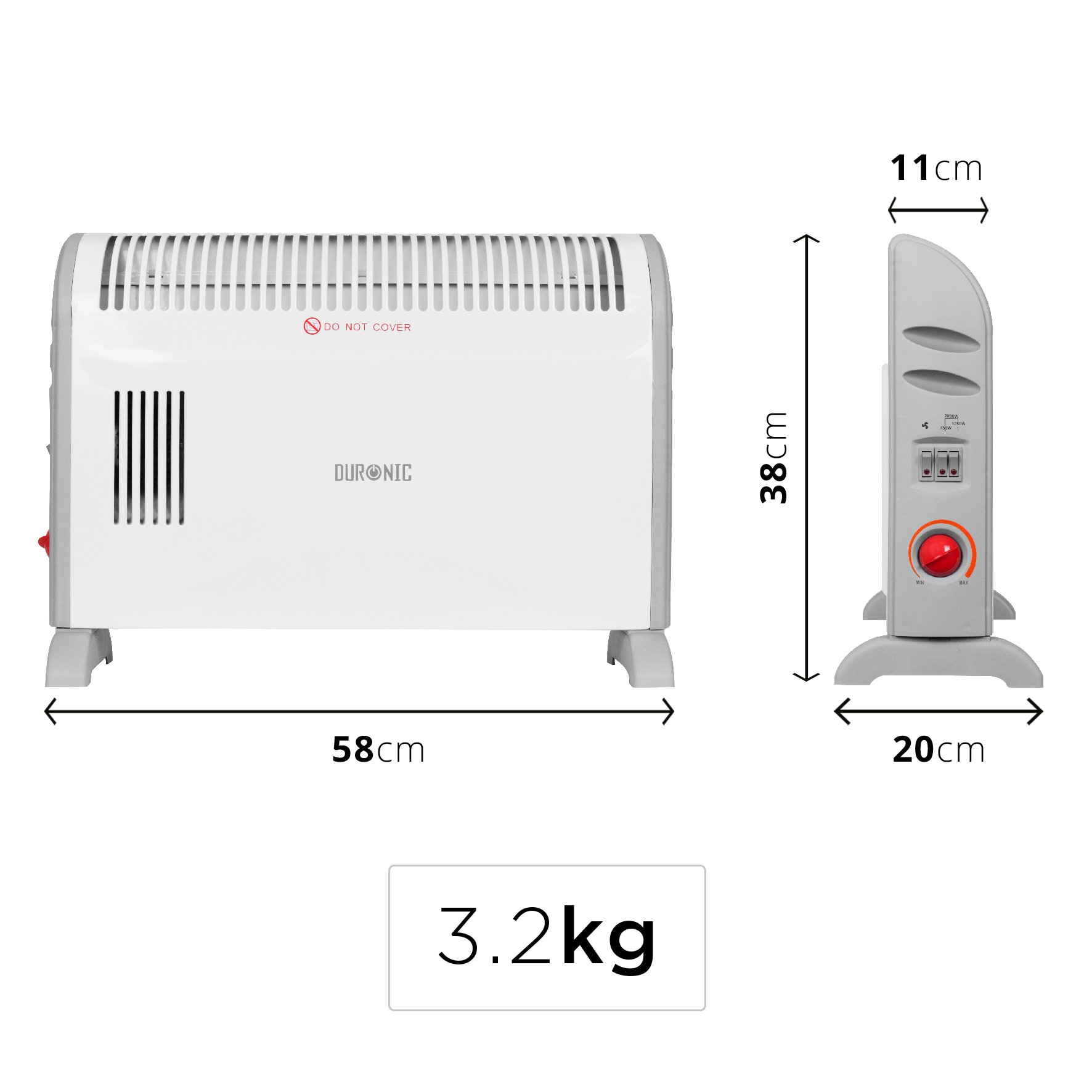Duronic Hv120 Convector Heater With Thermostat And Turbo Fan