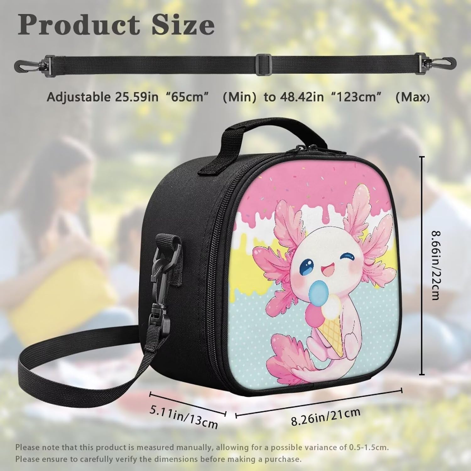 Ice Cream Axolotl Lunch Box for Girls 6-8 Reusable Girls Lunch Bag with Strap Preschool Elementary School Thermal Cooler Food Handbags for School Picnic Travel Work image 5