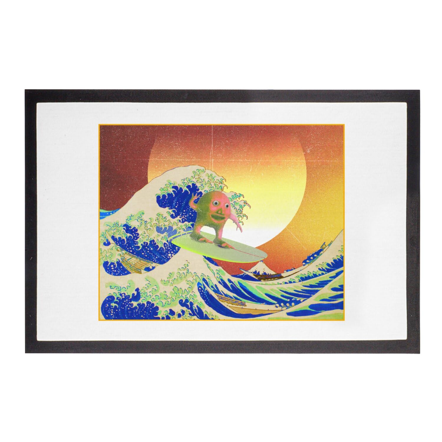 Paillasson 60x40cm imprimé grande vague Hokusai surf style vintage et original