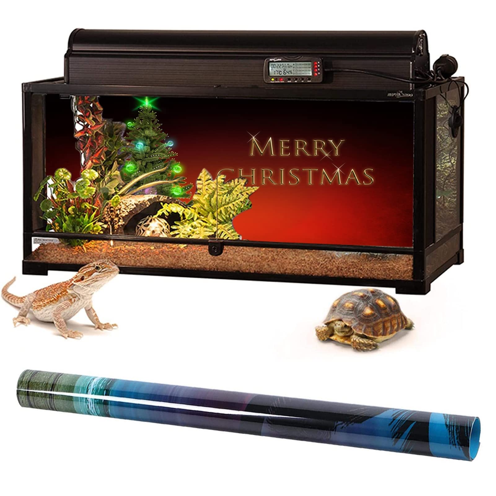 BAHULA Toile de fond pour aquarium Papier décoratif - Merry Christmas Aquarium Fond Poster PVC autocollant Décor Paysage 122 x 76 cm
