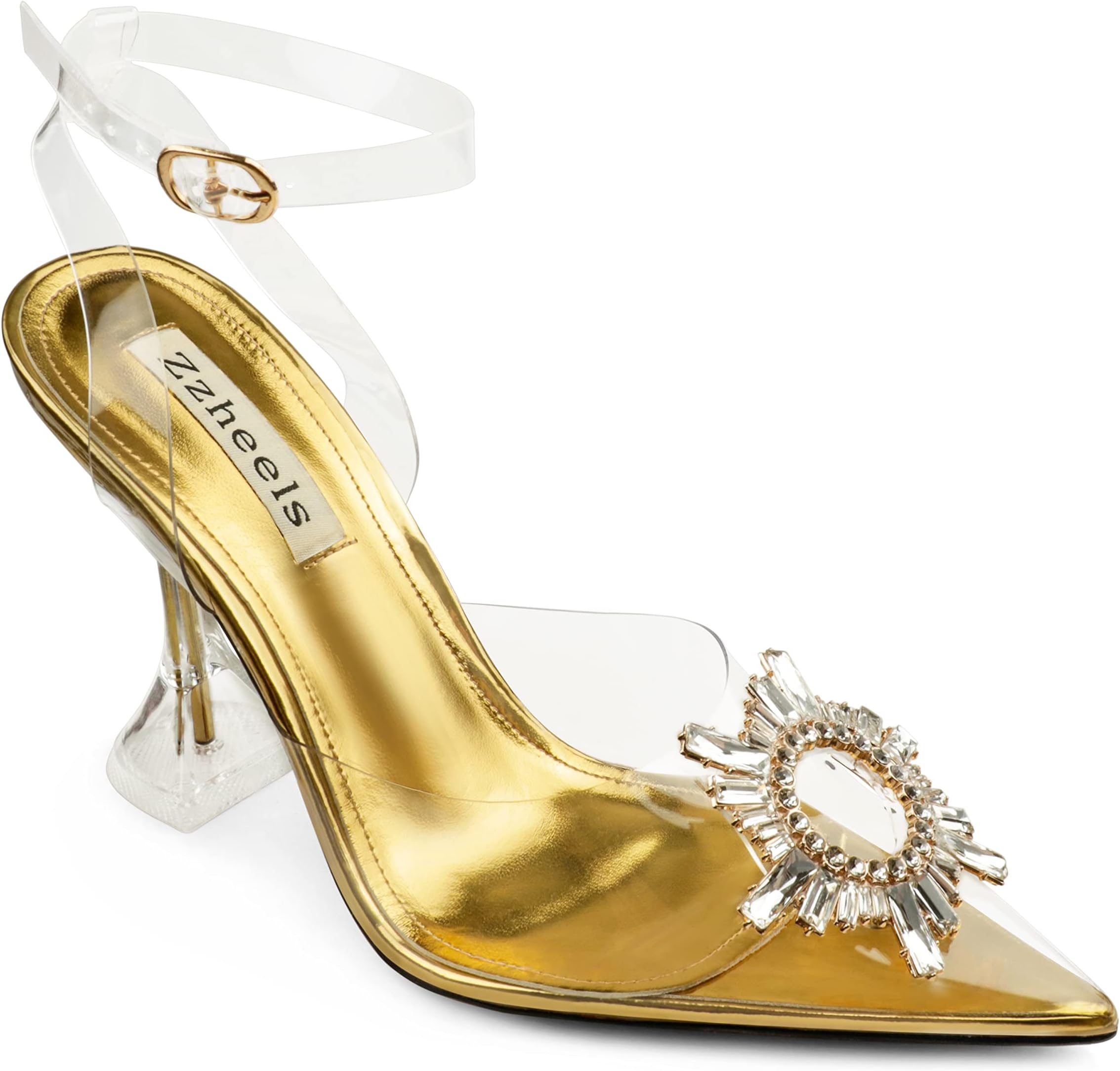 ZzheelsZzheels Women's High Heel Crystal Slingback Pumps Pointed Toe Strappy Sandals for Party Dating