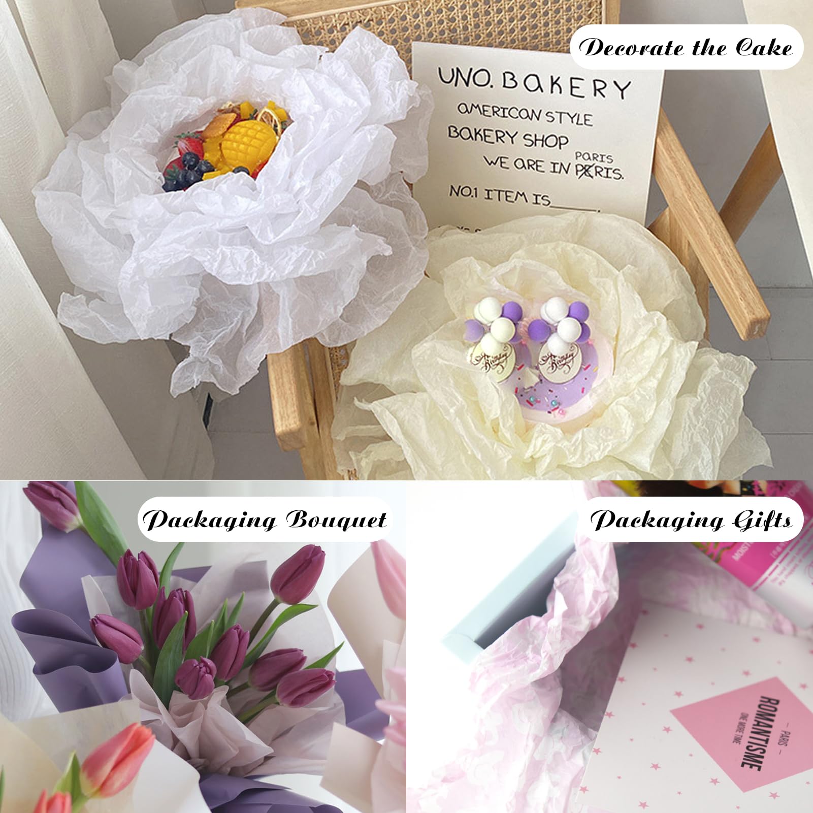 Papier De Soie 30 Feuilles 50x35cm - Motif Ombre Fleur Vert Clair - Emballage Cadeau DIY Mariage Anniversaire - 4