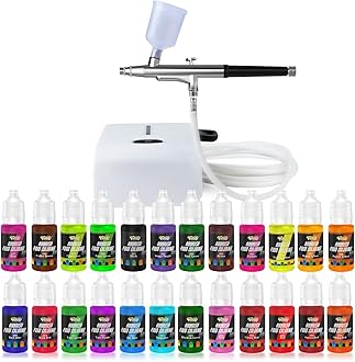 FUTEBO Cake Airbrush Decorating Kit with Compressor: Cookie Airbrush Kit with 24 Vivid Airbrush Liquid Food Colors, Decorate Cakes, Desserts or Other Baking Food(Color: White)