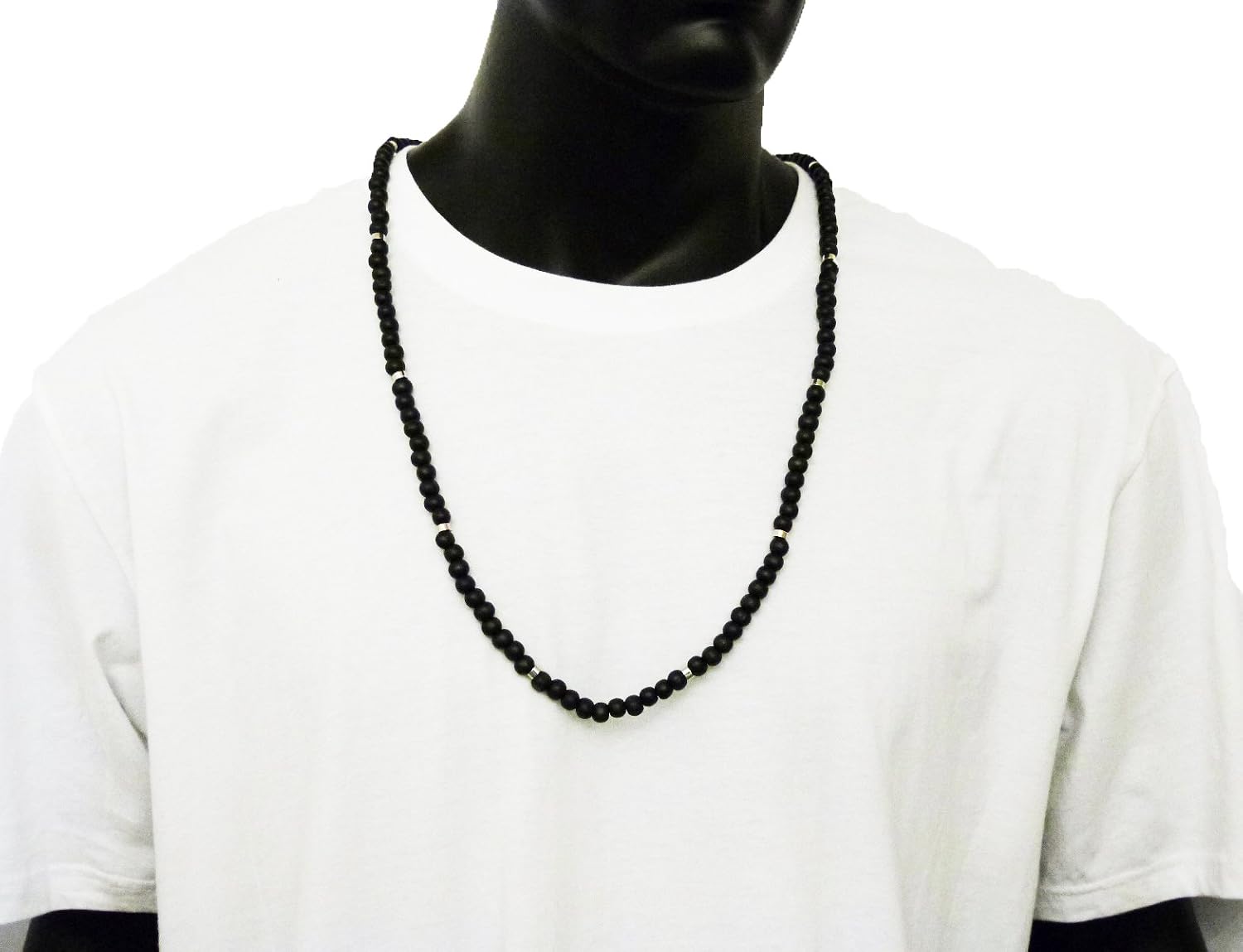Fashion 21 Jet Black Tone 6mm 30" Wooden Bead Metal Connect Ball Bead Necklace (30" Black +Silver Metal Joint)