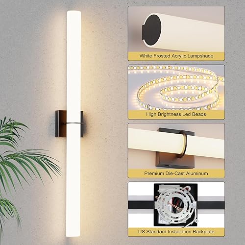 Miniatura 4 de Lámpara LED de tocador de baño de 39 pulgadas y 42 W, 3000K-6000K regulable con pantalla acrílica blanca, luz de pared cableada para interiores para