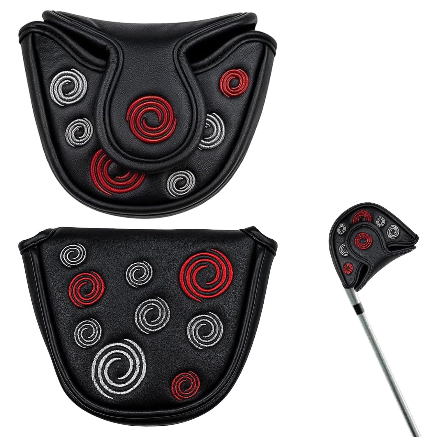 Putter Head Covers, Mallet Putter Headcover with Circle Embroidery Premium Magnetic Closure Semi Round, PU Leather Universal Putter Covers for Golf Headcover