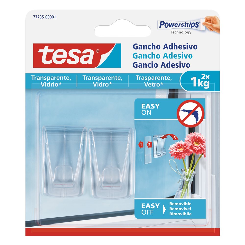 Tesa Uk Not_applicable Tesa 77735 – 00001 – 00 Adhesive Hook For Clear Surfaces And Glass (1 Kg)