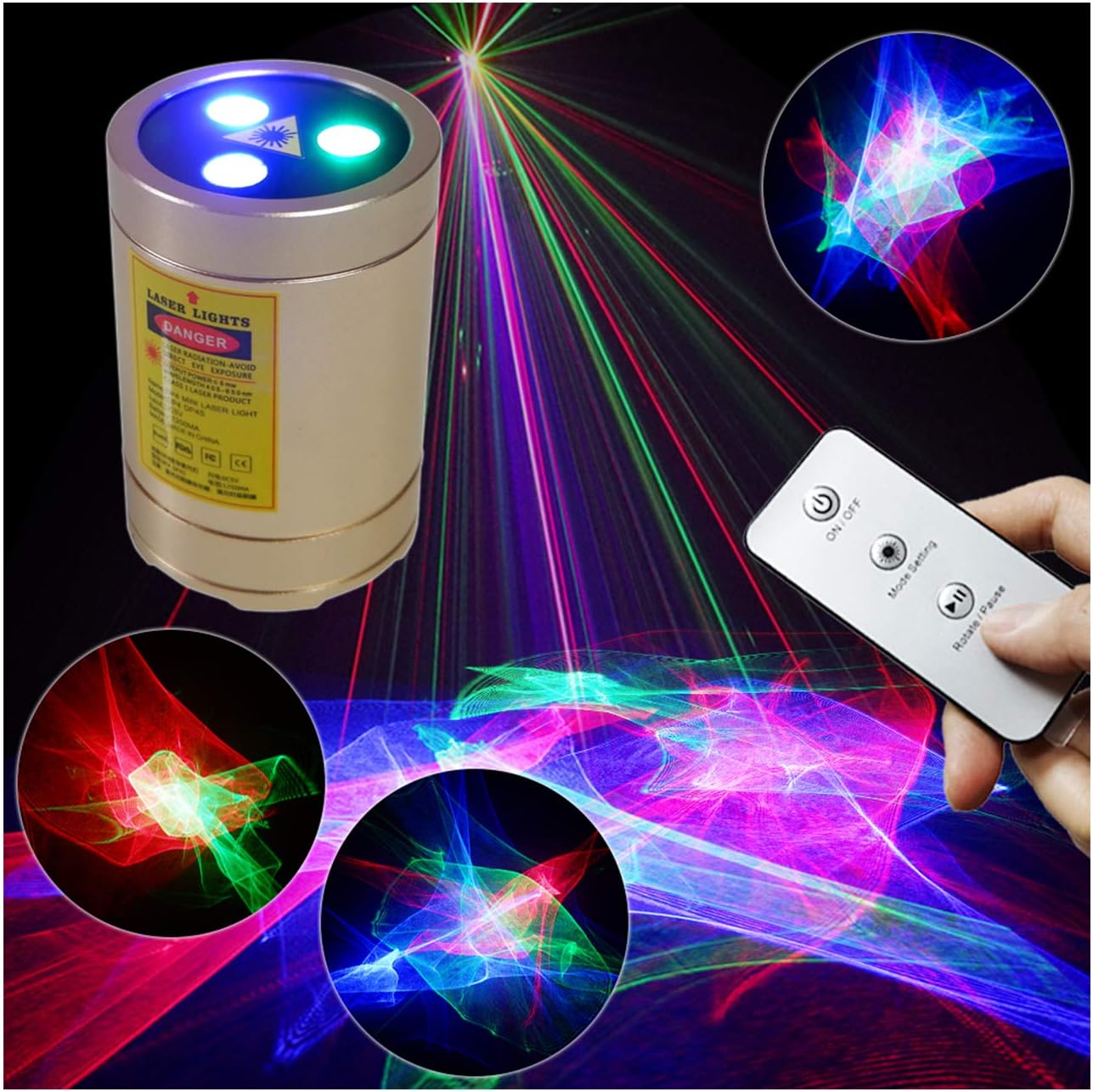 ChimsDJ Mini Party Lights - RGB Aurora Laser Projector Light Show, Remote Control, Music Activated, Portable, Festival, Birthday Party, Dance, Holiday, Camping, Christmas Decoration