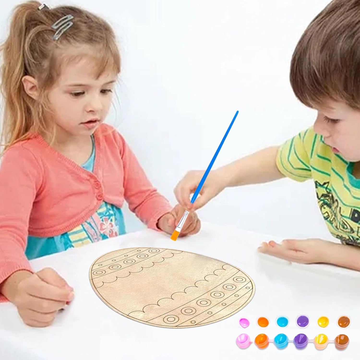 Egg Craft For Kids - Decorative Wood Easter Egg Art Craft With Brush | Paint Wooden Eggs Kit - Decoration Kit Easter Party Ornament For Children, Boys, Girls, Teens, Youth, Students