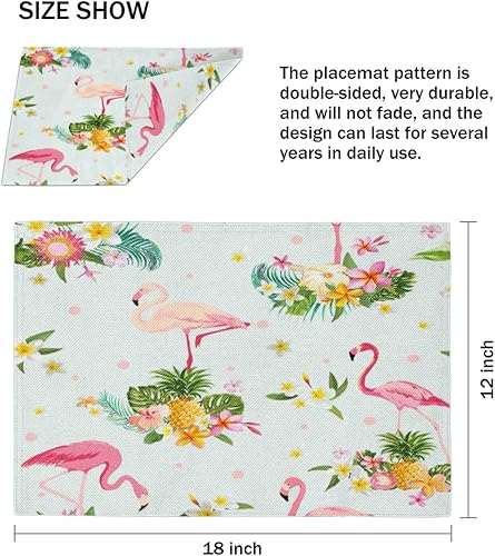 Miniatura 4 de Flamingo Design Pattern Placemats Set of 4 Table Mats Washable Placemat Waterproof Place Mats for Party Home Dining Table Decor 18x12 in