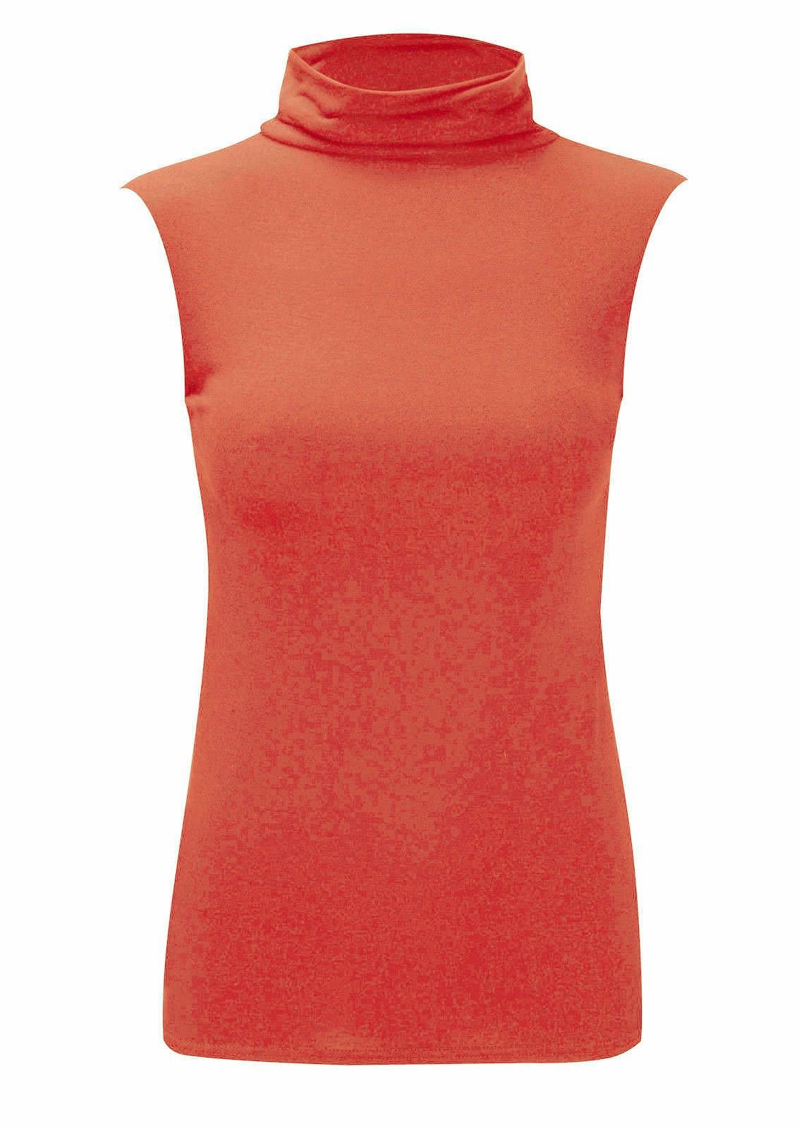 Womens Sleeveless Ladies Stretch Turtle Polo Roll Neckline Vest Plain T-Shirt Jumper Top Coral 12-14