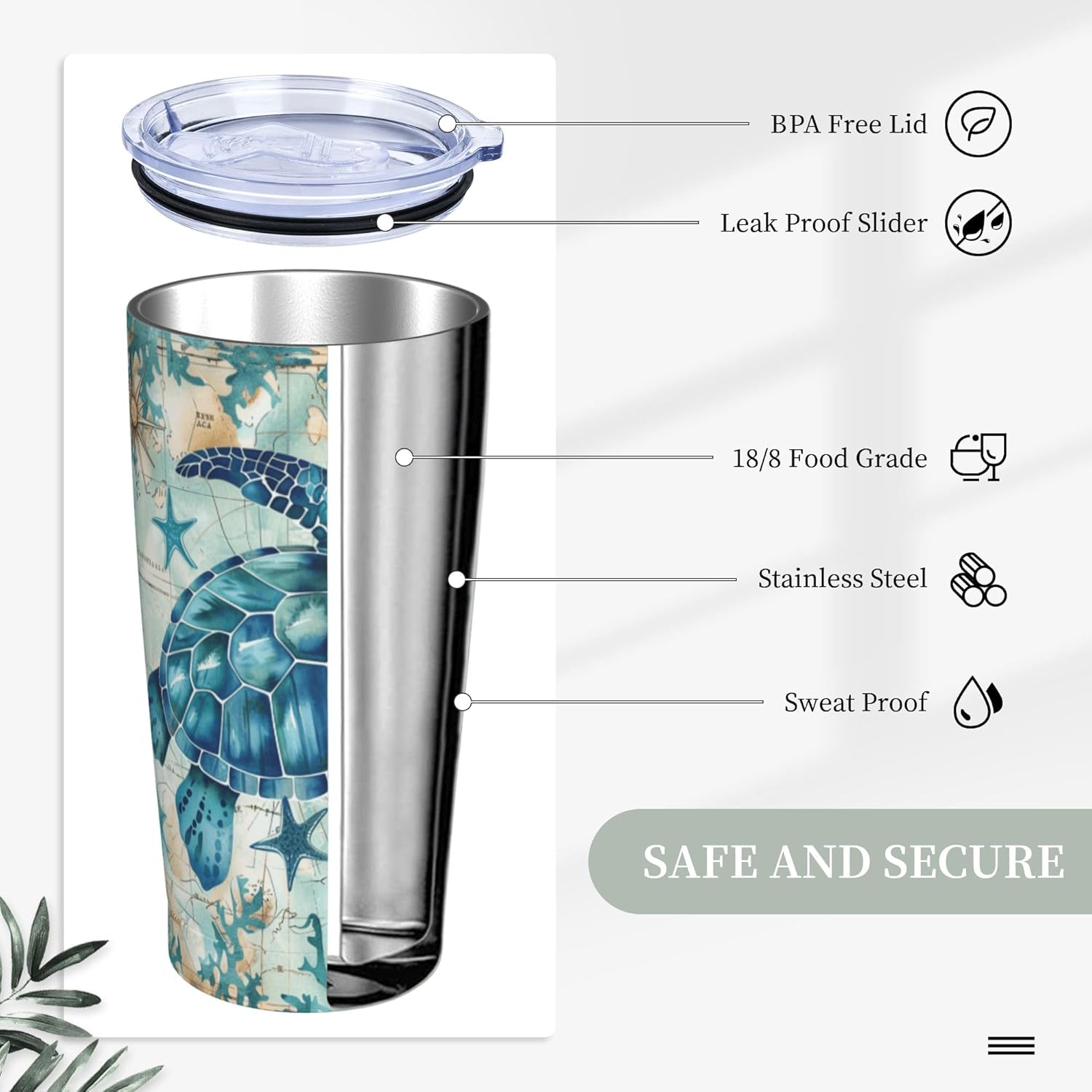 Sea Turtle Tumbler with Lid and Straw 20 oz Stainless Steel Insulated Tumbler Coffee Cup for Christmas Birthday Gifts - Image 5