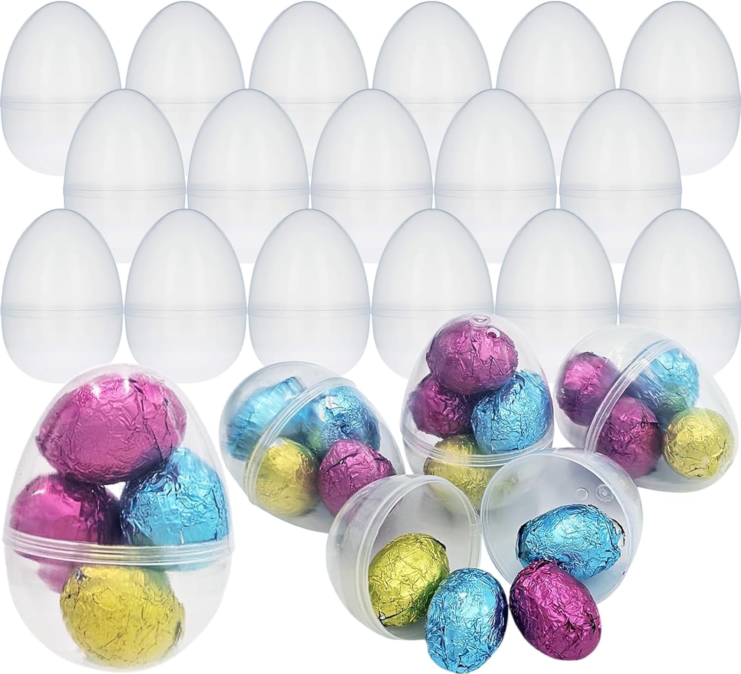 Fillable Transparent Easter Eggs with Hinge Bulk Clear Bright Plastic Easter Eggs, Perfect for Easter Egg Hunt, Surprise Egg, Easter Hunt, 2.25" Inch Assorted Bright Colors (200-Pack)