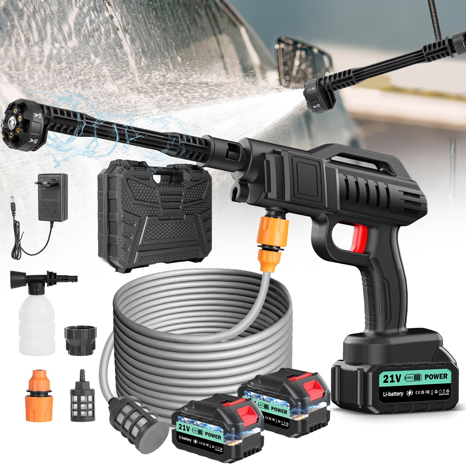 Cordless Pressure Washer 21V 80Bar 360L/H with 6-in-1 Nozzle & 5M Hose, Battery Jet Wash for Car/Bike/Patio/Garden – Superior to Standard Pressure Washers, Alternative to Aqua Jet Pro Cordless — image 1
