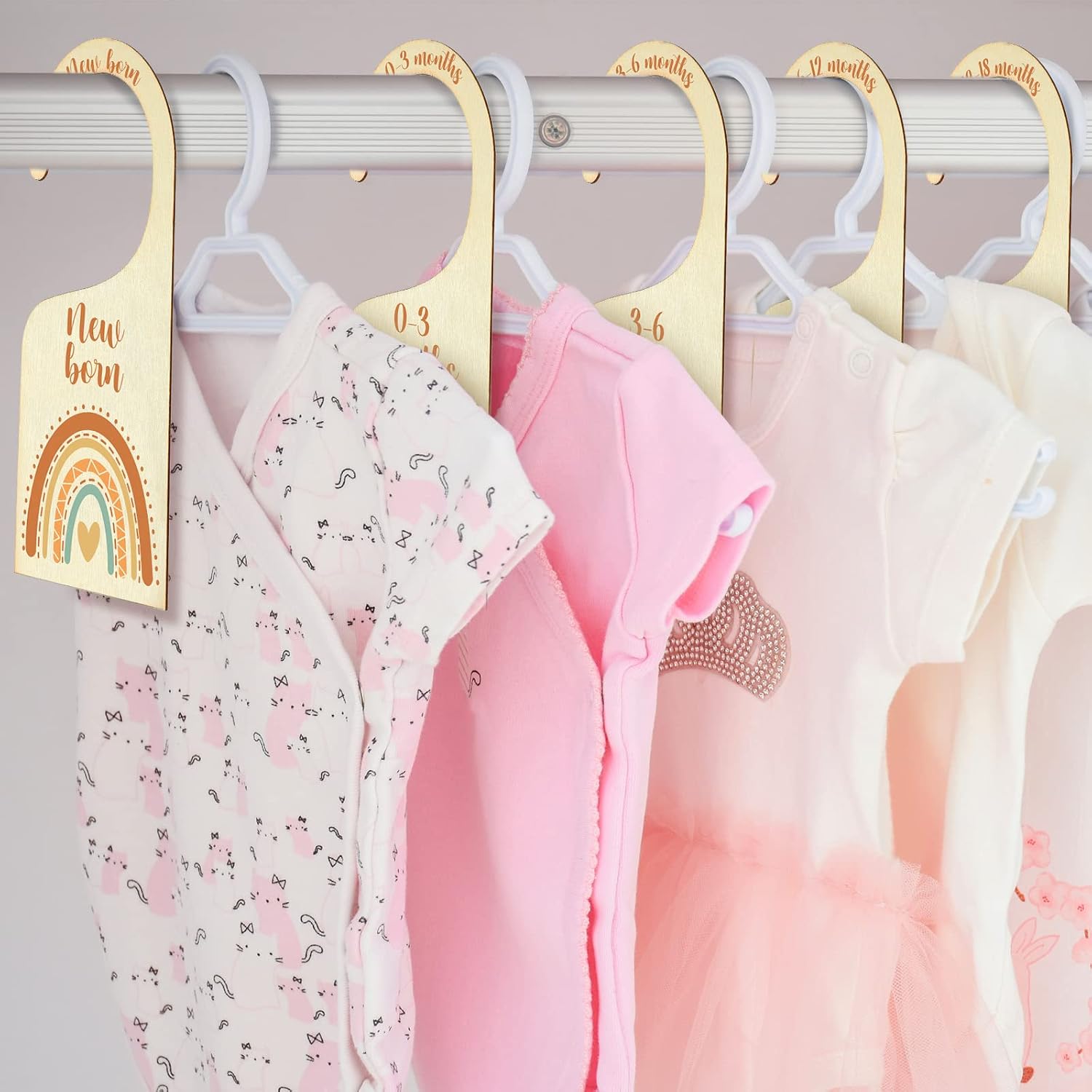 Set of 7 Baby Closet Dividers for Clothes Organizer from Newborn to Toddler Boho Baby Clothes Size Hanger Organizer Rainbow Designs for Nursery Decor